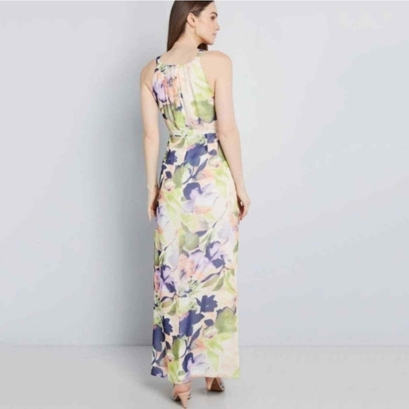 Modcloth Pastel Floral Maxi Dress with High Neckline, Sleeveless, Size Medium - Picture 2 of 12